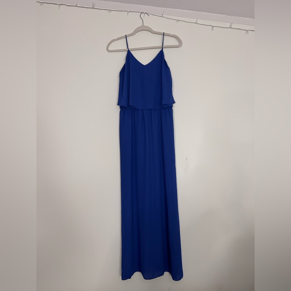 Mossimo Blue Maxi Dress V Neckline Empire Layered Wedding Ruffle Cocktail Sz S
